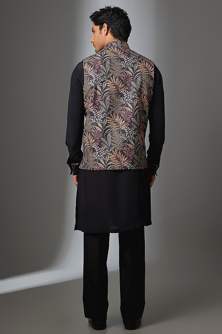 Black Silk Bundi Jacket by VAROIN MARWAH at Pernia's Pop Up Shop