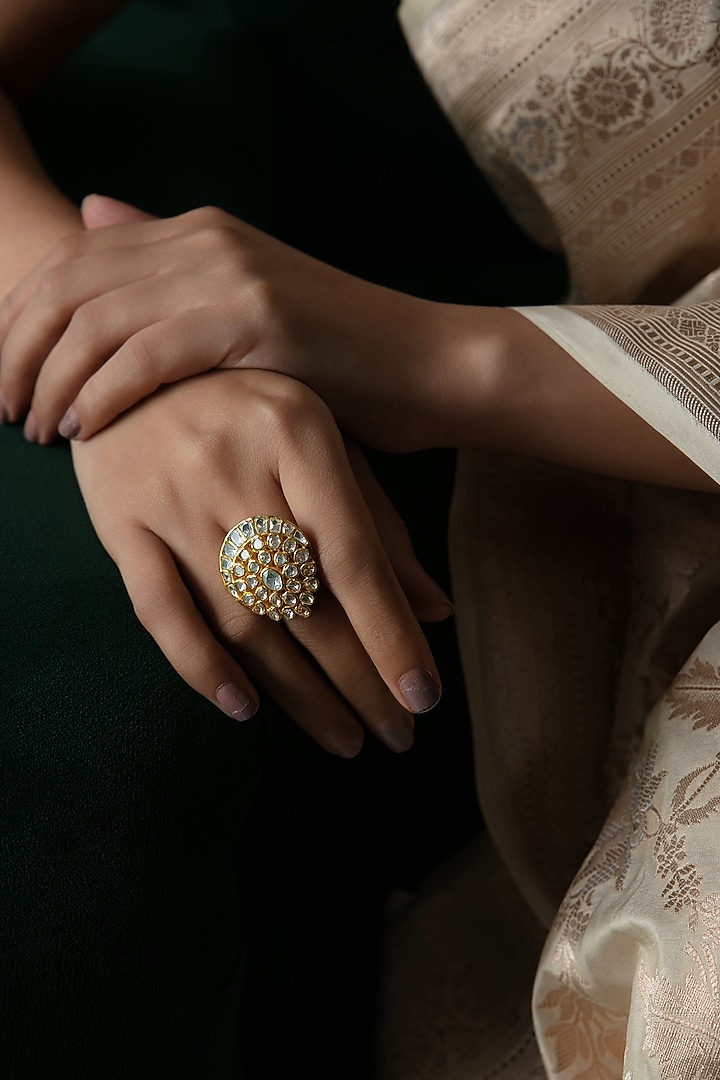 Gold Plated Moissanite Ring In Sterling Silver by Varq Jewels at Pernia's Pop Up Shop