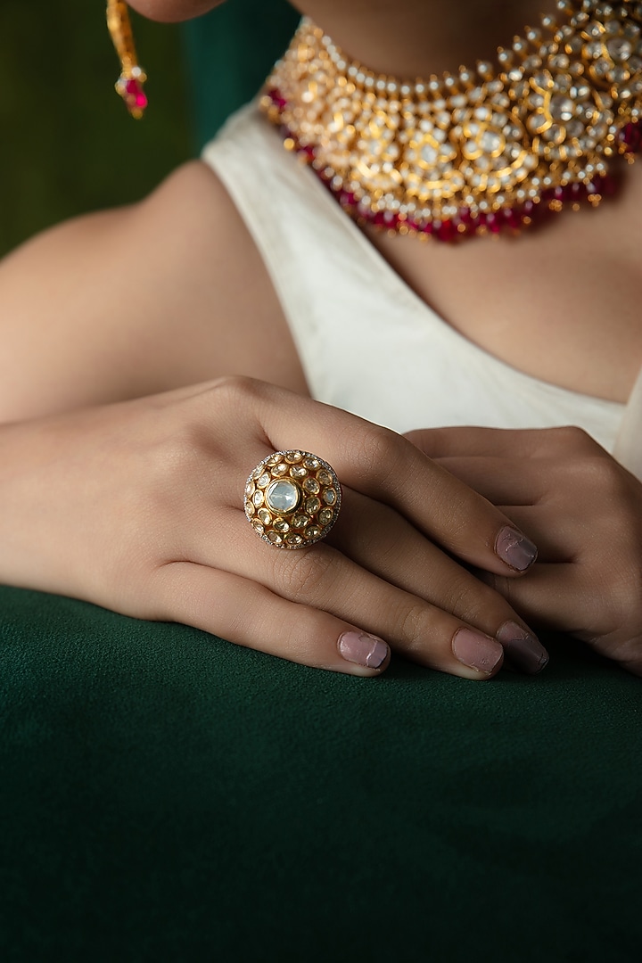 Gold Plated Red Stone Ring In Sterling Silver by Varq Jewels at Pernia's Pop Up Shop