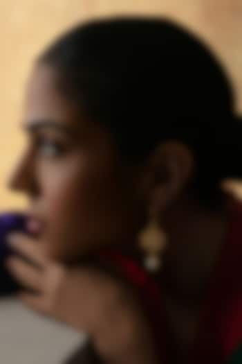 Gold Plated Moissanite & Pearl Jhumka Earrings In Sterling Silver by Varq Jewels at Pernia's Pop Up Shop