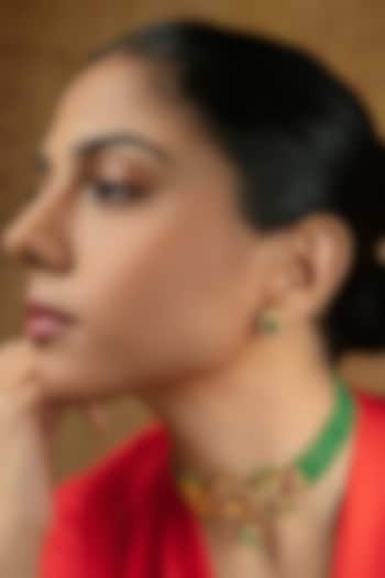 Gold Plated Emerald & Moissanite Stud Earrings In Sterling Silver by Varq Jewels at Pernia's Pop Up Shop