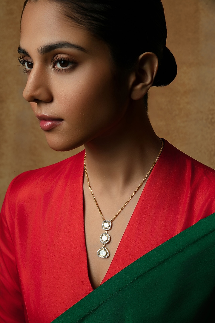 Gold Plated Moissanite Stone Pendant Necklace In Sterling Silver by Varq Jewels at Pernia's Pop Up Shop