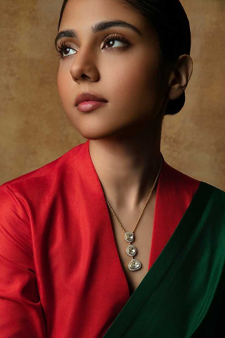 Gold Plated Moissanite Stone Pendant Necklace In Sterling Silver by Varq Jewels at Pernia's Pop Up Shop