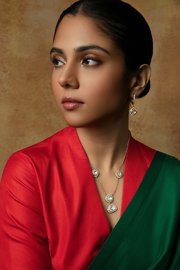 Gold Plated Moissanite Stone Pendant Necklace In Sterling Silver by Varq Jewels at Pernia's Pop Up Shop