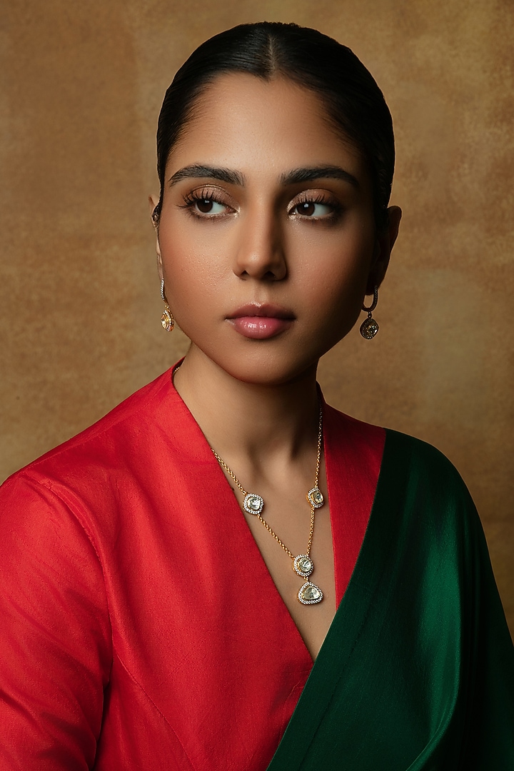 Gold Plated Moissanite Stone Pendant Necklace In Sterling Silver by Varq Jewels at Pernia's Pop Up Shop