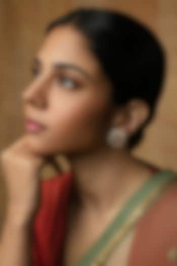 Gold Plated Moissanite Polki & Ruby Stud Earrings In Sterling Silver by Varq Jewels at Pernia's Pop Up Shop