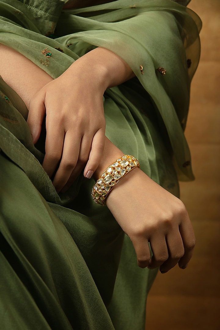 Gold Plated Moissanite Stone Bangle In Sterling Silver by Varq Jewels at Pernia's Pop Up Shop