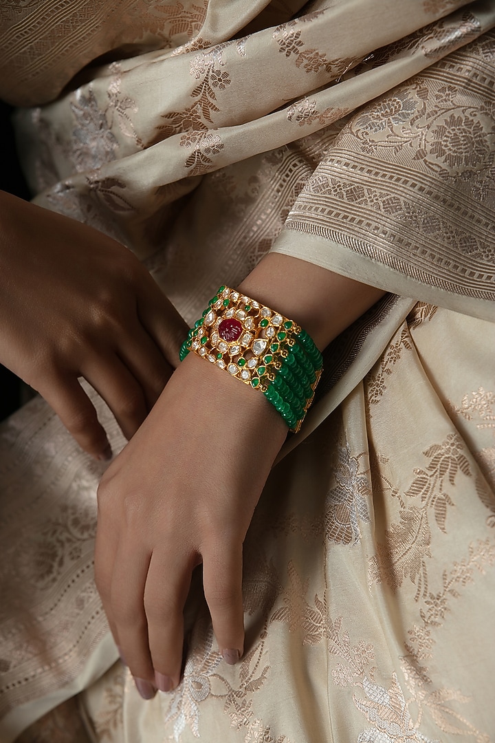 Gold Plated Moissanite Stone & Ruby Bracelet by Varq Jewels at Pernia's Pop Up Shop