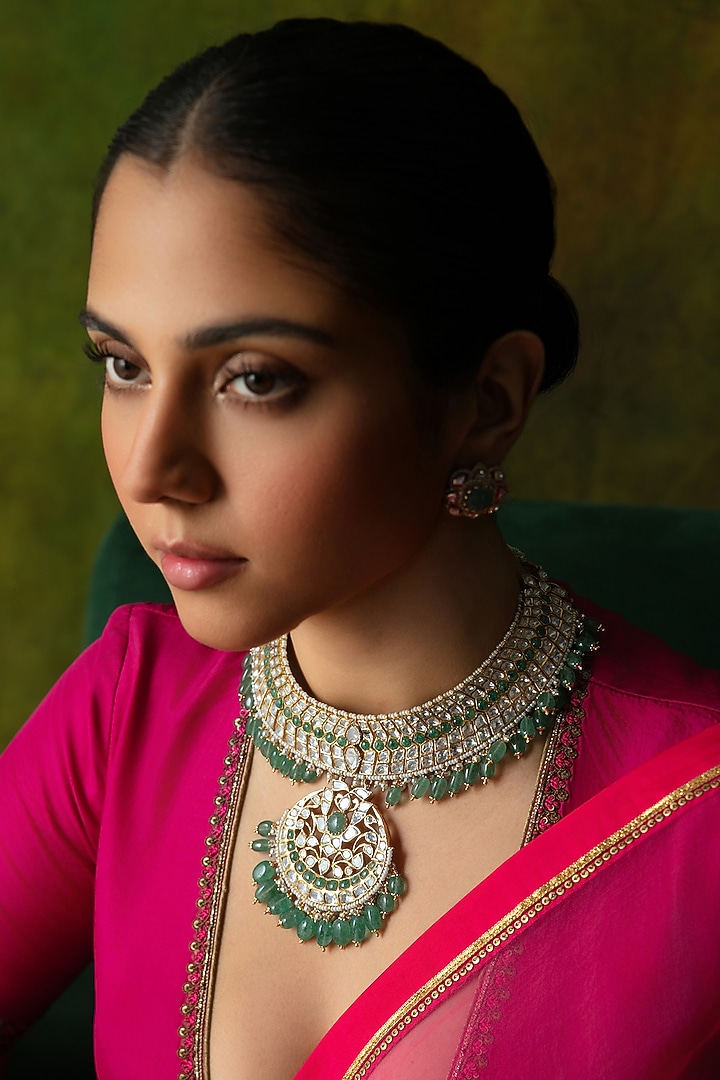 Gold Plated Moissanite Stone Necklace In Sterling Silver by Varq Jewels at Pernia's Pop Up Shop