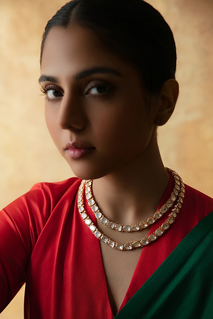 Gold Plated Moissanite Stone Layered Necklace In Sterling Silver by Varq Jewels at Pernia's Pop Up Shop