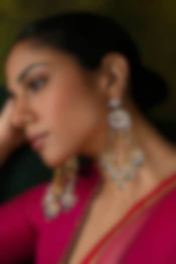 Gold Plated Kundan Polki & Pearl Jhumka Earrings In Sterling Silver by Varq Jewels at Pernia's Pop Up Shop