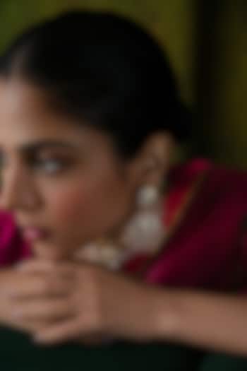 Gold Plated Moissnaite & Rose Quartz Dangler Earrings In Sterling Silver by Varq Jewels at Pernia's Pop Up Shop