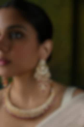 Gold Plated Kundan Polki & Ruby Bead Dangler Earrings In Sterling Silver by Varq Jewels at Pernia's Pop Up Shop