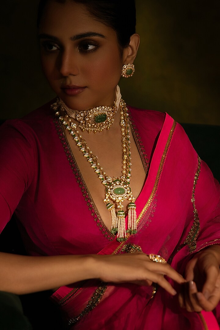 Gold Plated Moissanite & Semi-Precious Stone Layered Necklace In Sterling Silver by Varq Jewels at Pernia's Pop Up Shop
