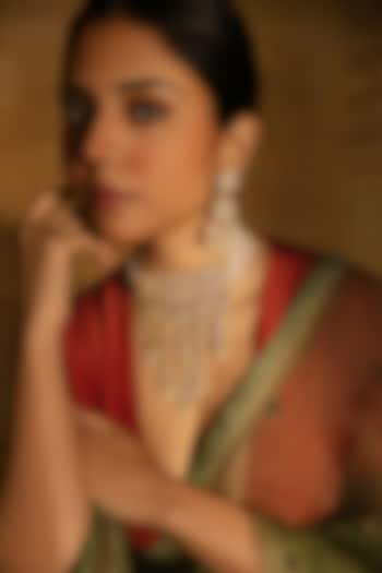 Gold Plated Moissanite Stone & Pearl Drop Choker Necklace In Sterling Silver by Varq Jewels at Pernia's Pop Up Shop