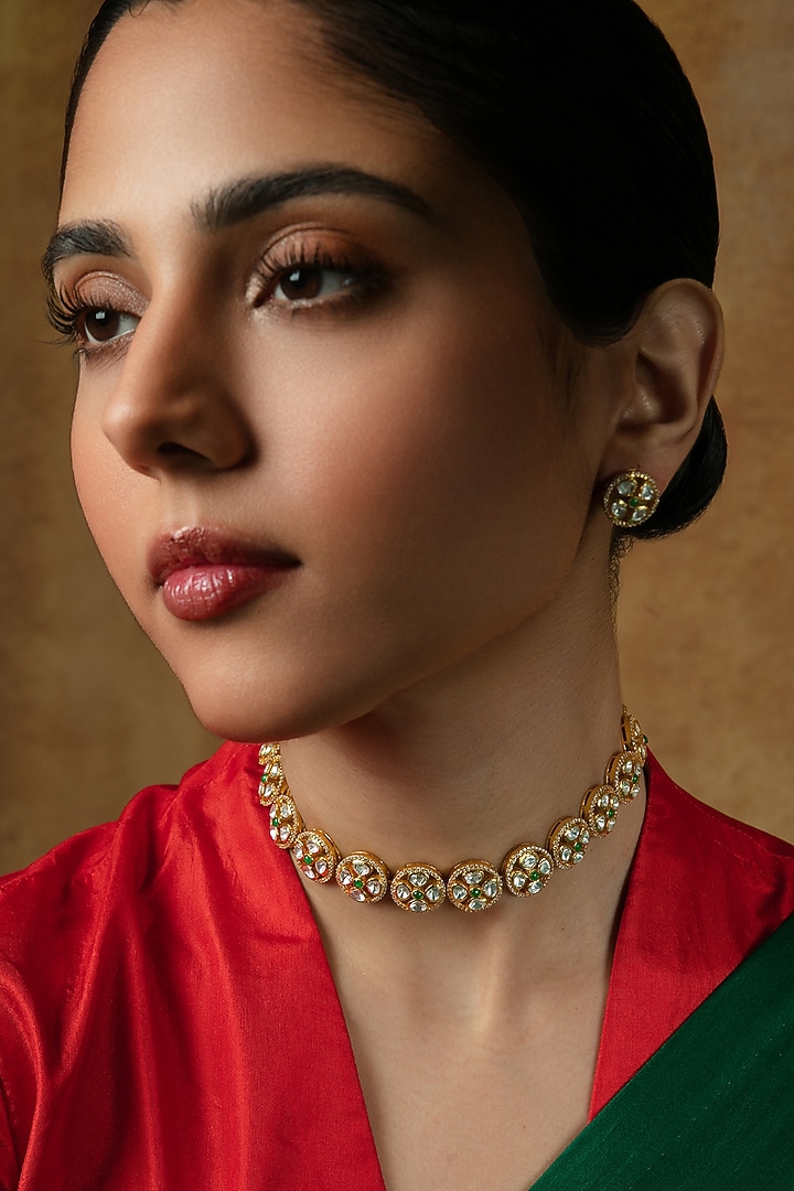 Gold Plated Moissanite Stone Choker Necklace In Sterling Silver by Varq Jewels at Pernia's Pop Up Shop