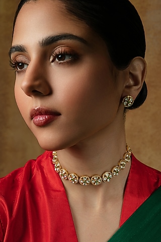 Gold Plated Moissanite Stone Choker Necklace In Sterling Silver by Varq Jewels