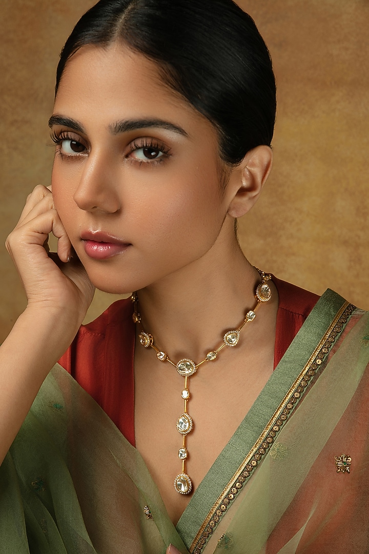 Gold Plated Moissanite Stone Necklace In Sterling Silver by Varq Jewels at Pernia's Pop Up Shop