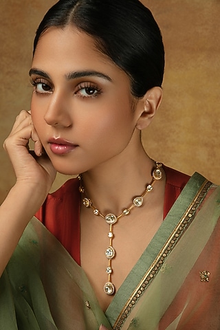 Gold Plated Moissanite Stone Necklace In Sterling Silver by Varq Jewels