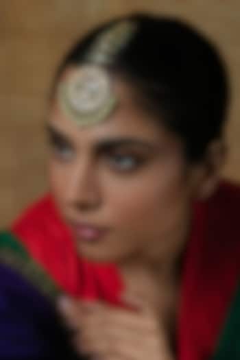 Gold Plated Moissanite Stone & Pearl Maangtikka In Sterling Silver by Varq Jewels at Pernia's Pop Up Shop