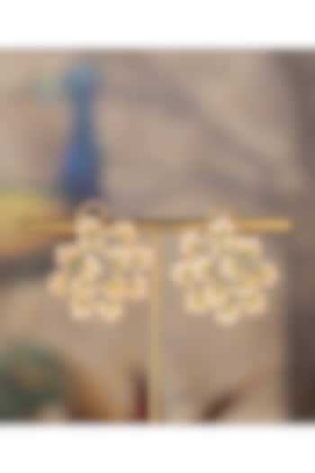 Gold Plated Floral Dangler Earrings In Sterling Silver by Varq Jewels