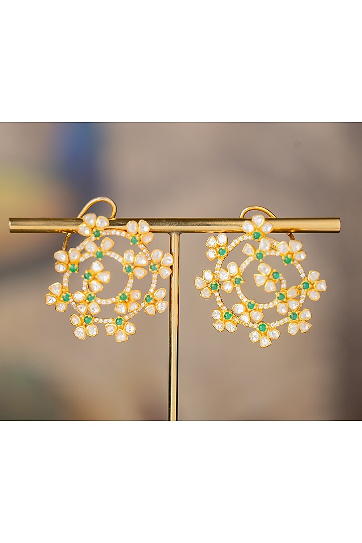 Gold Plated Floral Dangler Earrings In Sterling Silver by Varq Jewels at Pernia's Pop Up Shop