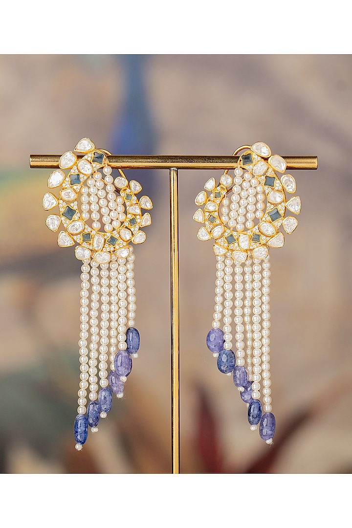 Gold Finish Aasman Jhumka Earrings In Sterling Silver by Varq Jewels