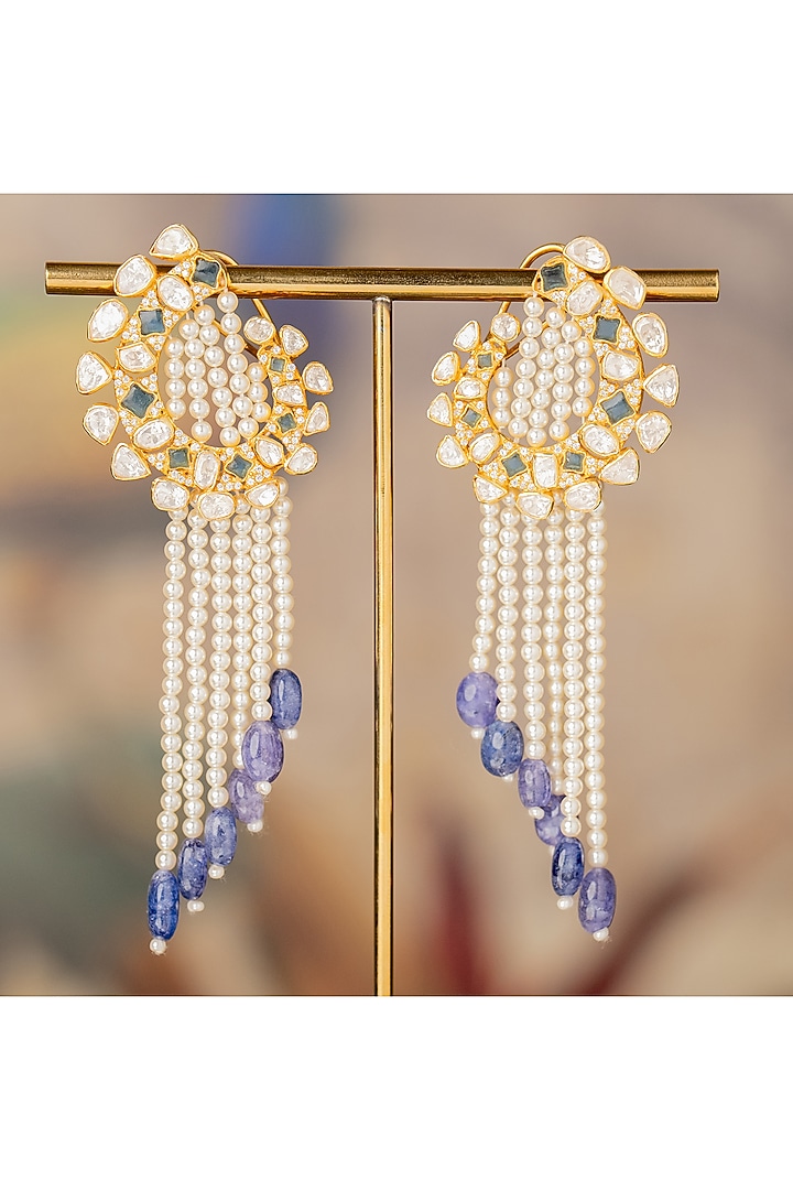 Gold Finish Aasman Jhumka Earrings In Sterling Silver by Varq Jewels at Pernia's Pop Up Shop
