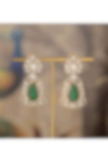 Gold Finish Stone Floral Jhumka Earrings In Sterling Silver by Varq Jewels