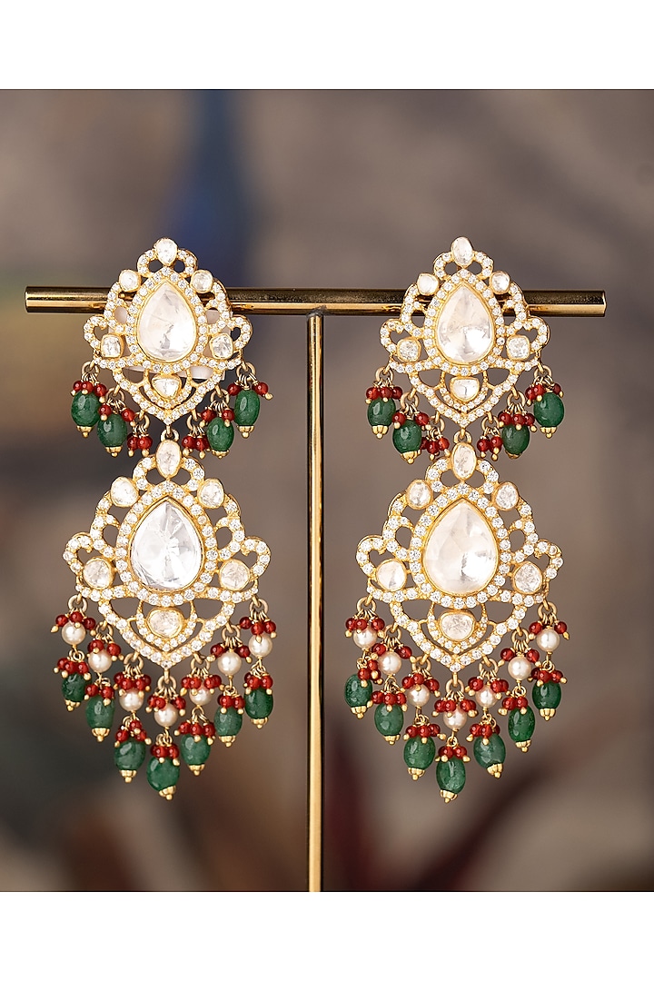 Gold Finish Shahi Manzar Jhumka Earrings In Sterling Silver by Varq Jewels