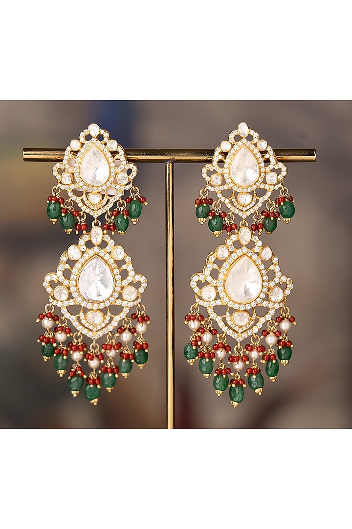 Gold Finish Shahi Manzar Jhumka Earrings In Sterling Silver by Varq Jewels at Pernia's Pop Up Shop