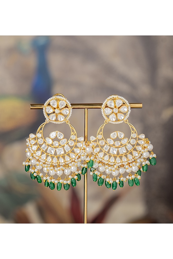 Gold Finish Zareena Jhumka Earrings In Sterling Silver by Varq Jewels