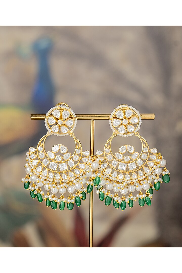 Gold Finish Zareena Jhumka Earrings In Sterling Silver by Varq Jewels at Pernia's Pop Up Shop