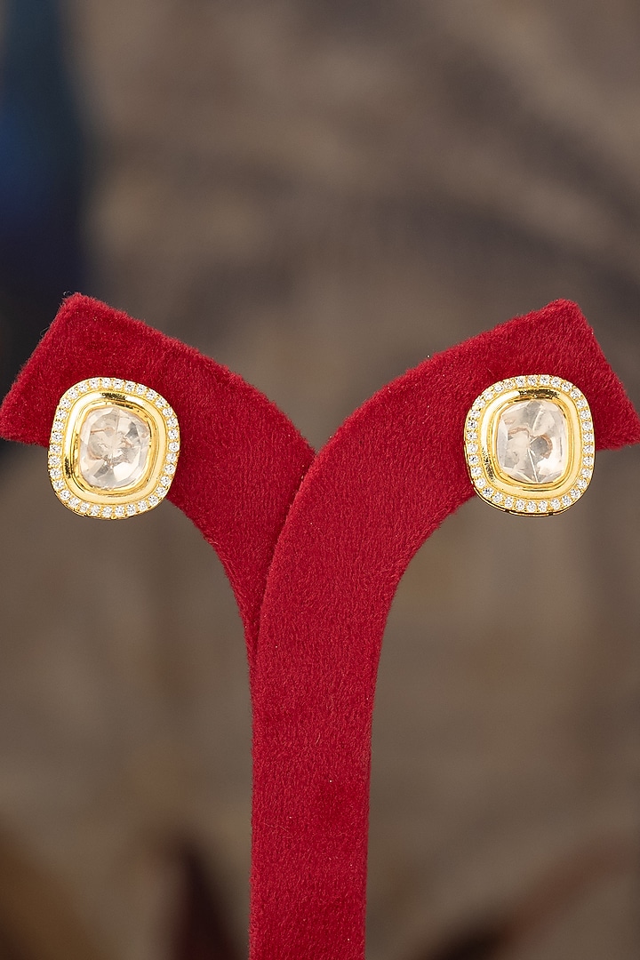 Gold Plated Kundan Stone Stud Earrings In Sterling Silver by Varq Jewels at Pernia's Pop Up Shop