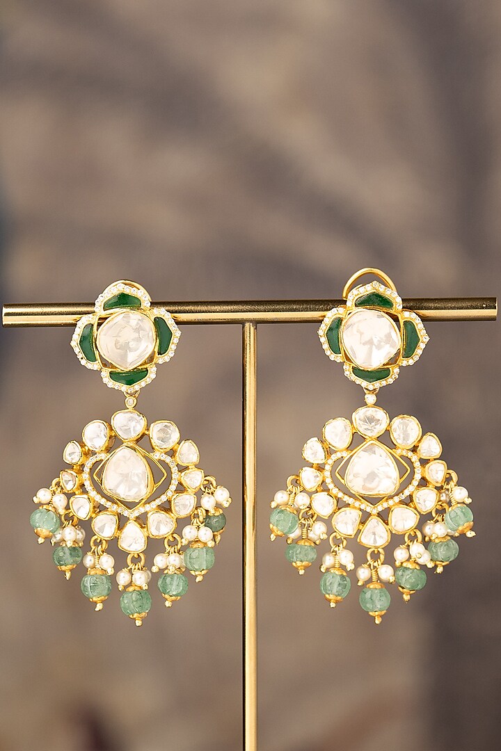 Gold Finish Naba Jhumka Earrings In Sterling Silver by Varq Jewels