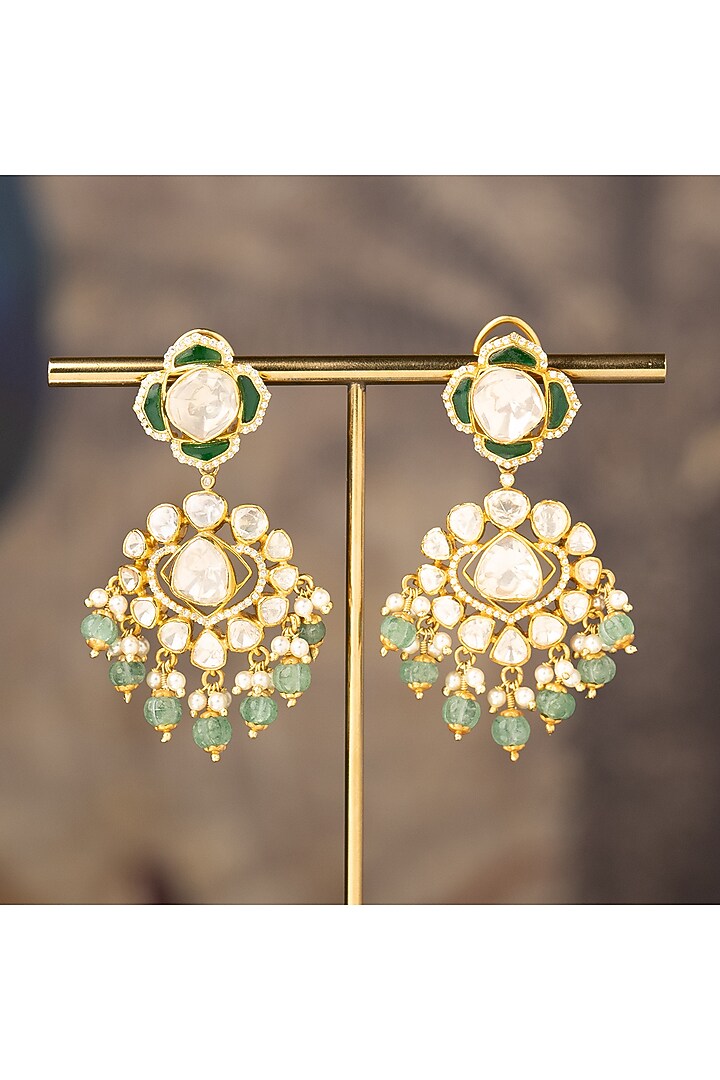 Gold Finish Naba Jhumka Earrings In Sterling Silver by Varq Jewels at Pernia's Pop Up Shop