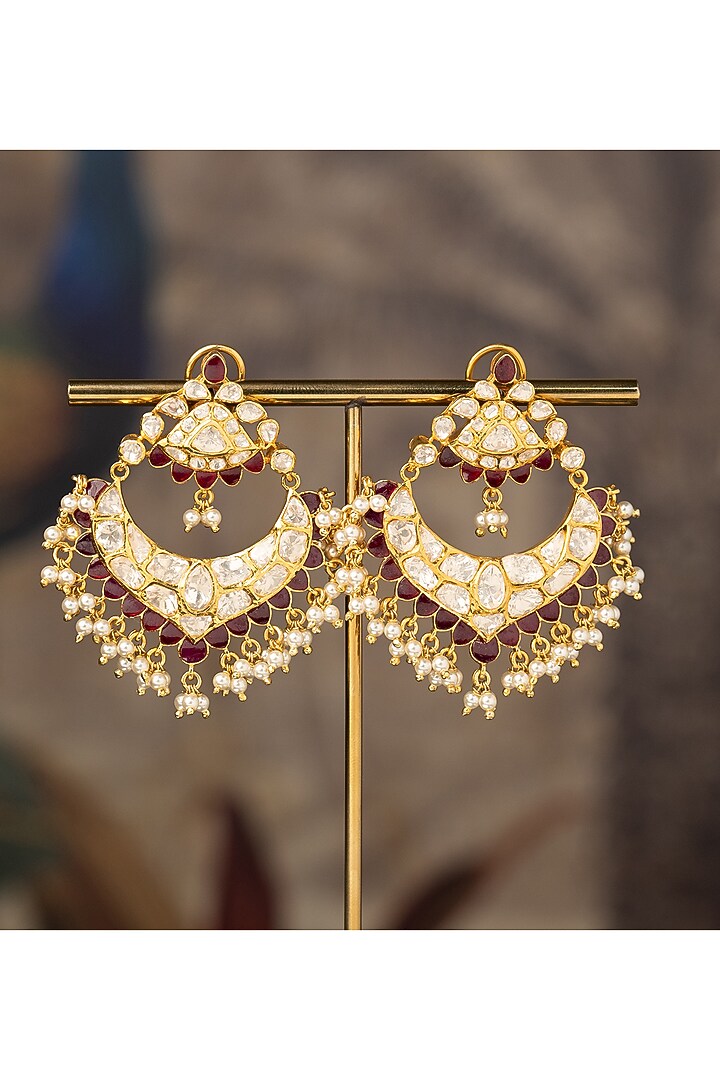 Gold Finish Beaded Qandil Jhumka Earrings In Sterling Silver by Varq Jewels at Pernia's Pop Up Shop