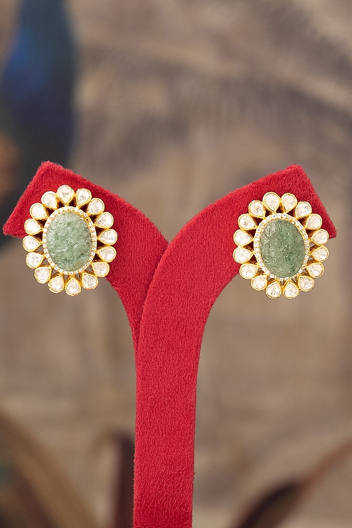Gold Finish Zimal Stud Earrings In Sterling Silver by Varq Jewels at Pernia's Pop Up Shop