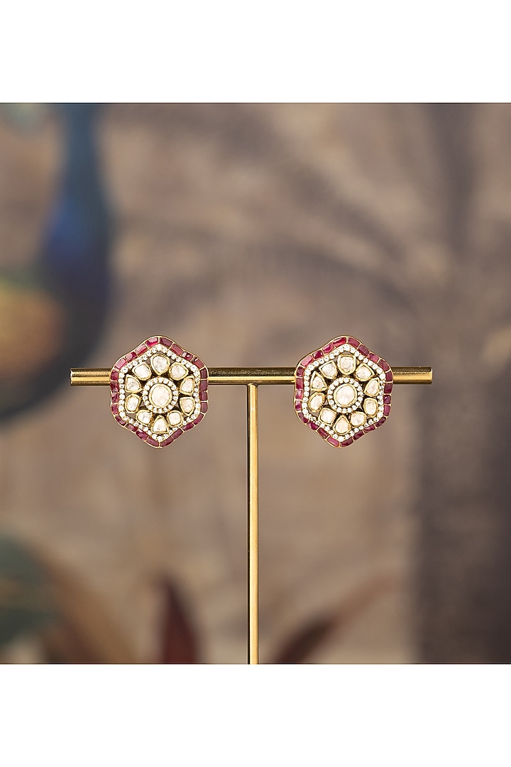 Gold Finish Rosia Stud Earrings In Sterling Silver by Varq Jewels at Pernia's Pop Up Shop