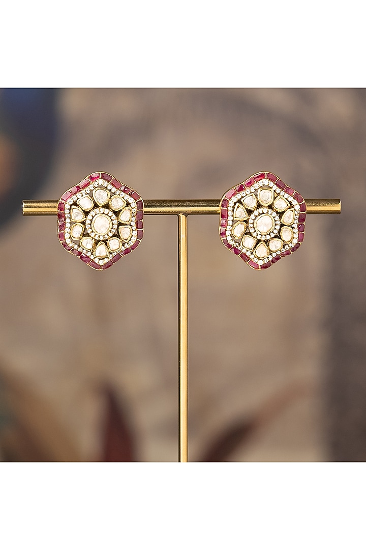 Gold Finish Rosia Stud Earrings In Sterling Silver by Varq Jewels at Pernia's Pop Up Shop