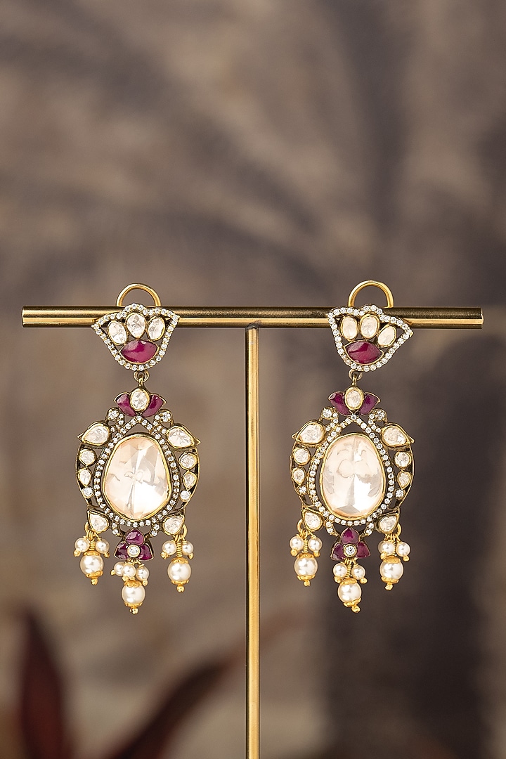 Gold Finish Amber Jhumka Earrings In Sterling Silver by Varq Jewels at Pernia's Pop Up Shop
