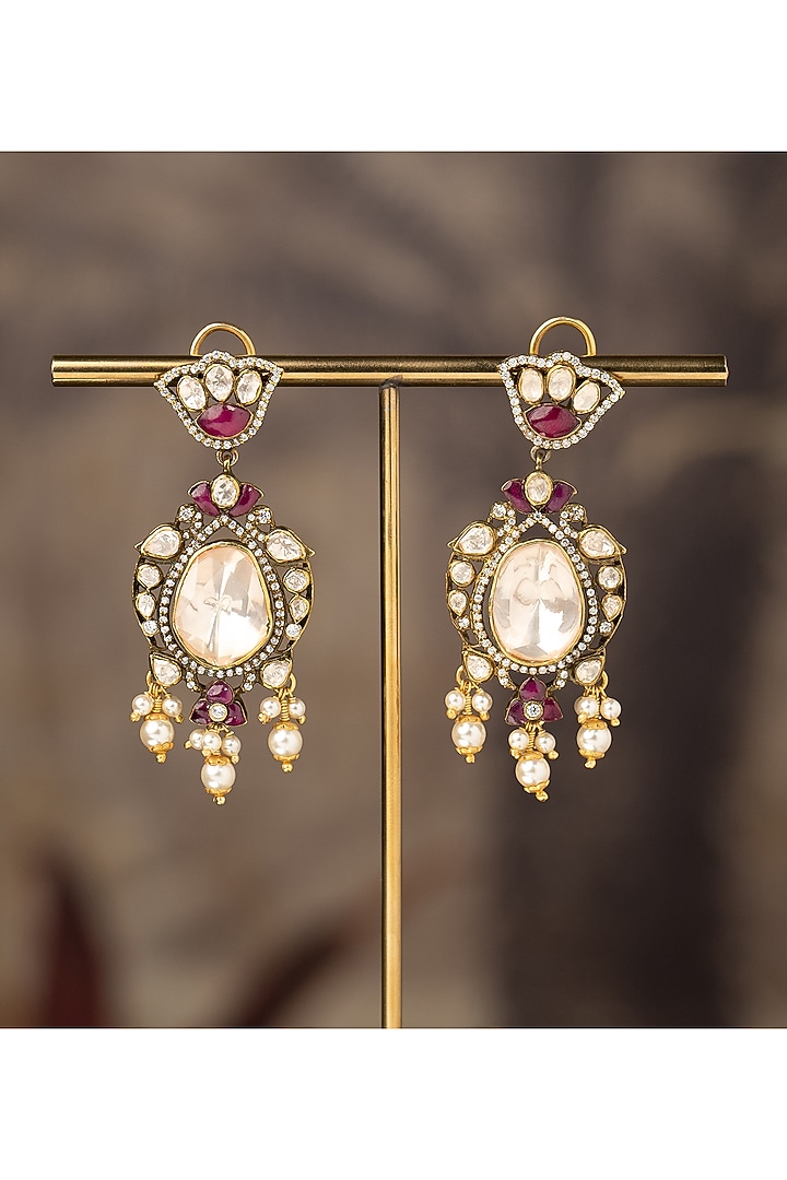 Gold Finish Amber Jhumka Earrings In Sterling Silver by Varq Jewels at Pernia's Pop Up Shop