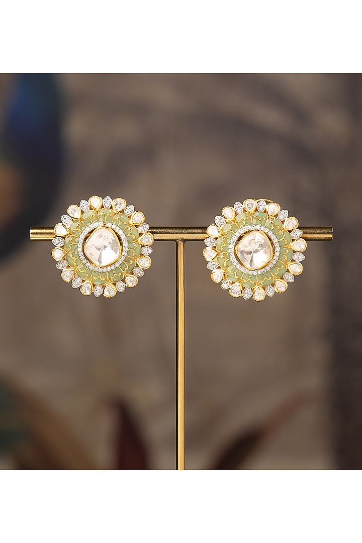 Gold Finish Floral Stud Earrings In Sterling Silver by Varq Jewels at Pernia's Pop Up Shop