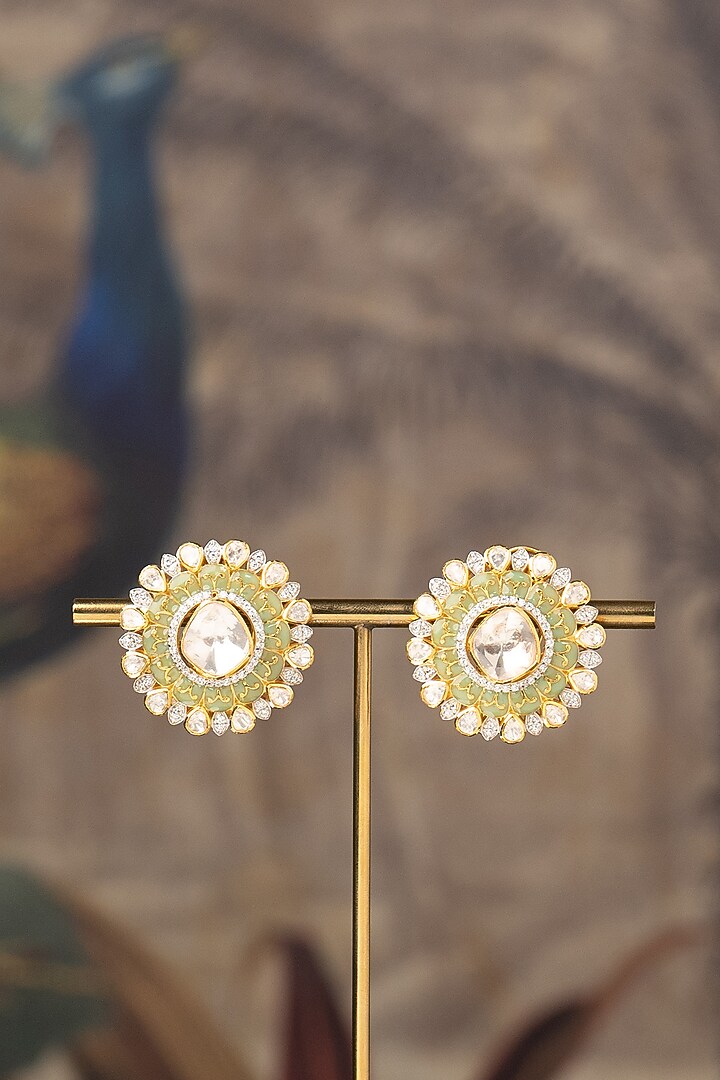 Gold Finish Floral Stud Earrings In Sterling Silver by Varq Jewels at Pernia's Pop Up Shop