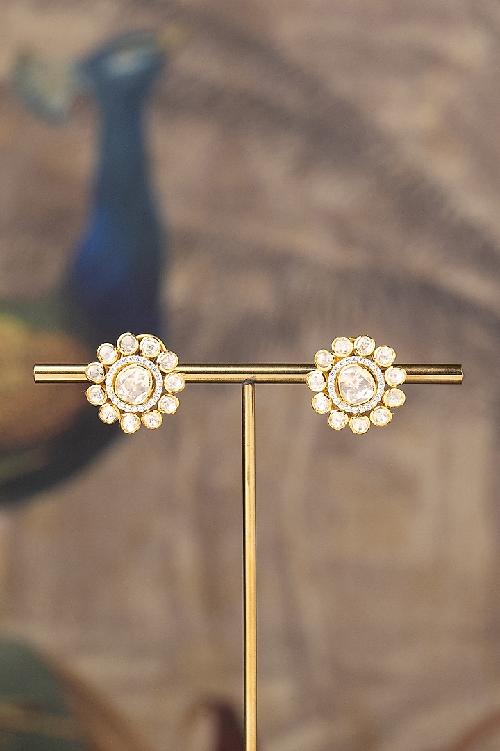 Gold Finish Stud Earrings In Sterling Silver by Varq Jewels at Pernia's Pop Up Shop