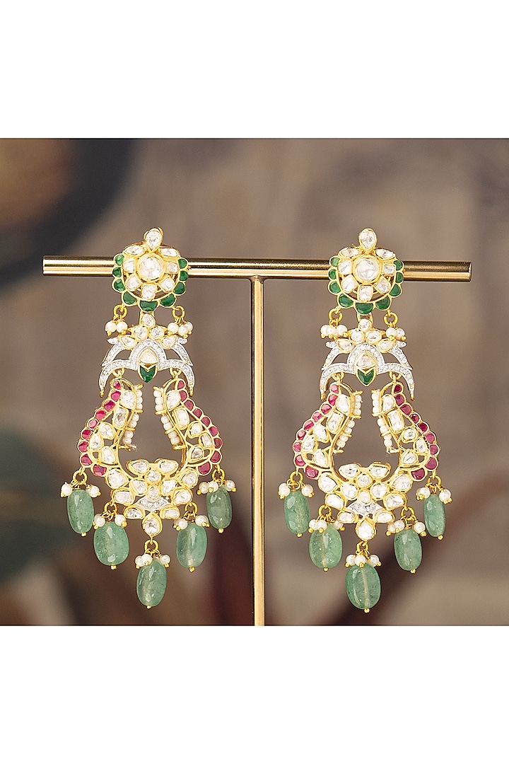 Gold Finish Jhumka Earrings In Sterling Silver by Varq Jewels