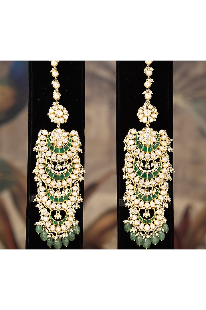 Gold Finish Pearl Jhumka Earrings In Sterling Silver by Varq Jewels at Pernia's Pop Up Shop
