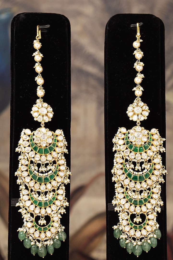 Gold Finish Pearl Jhumka Earrings In Sterling Silver by Varq Jewels at Pernia's Pop Up Shop