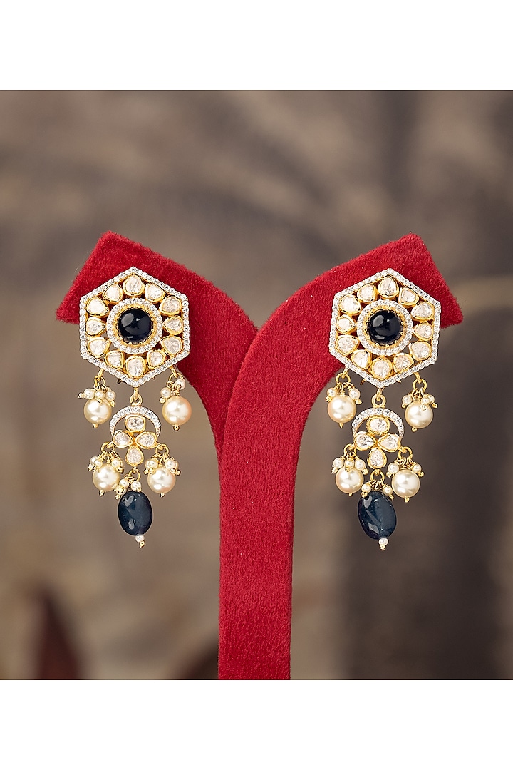 Gold Finish Jhumka Earrings In Sterling Silver by Varq Jewels