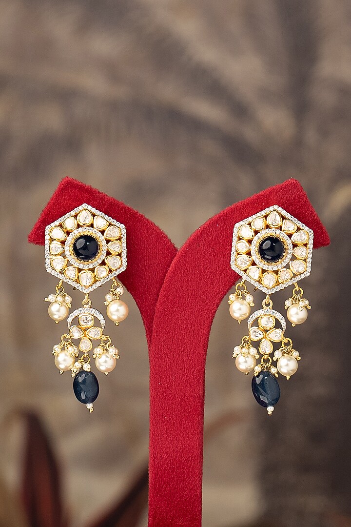 Gold Finish Jhumka Earrings In Sterling Silver by Varq Jewels at Pernia's Pop Up Shop
